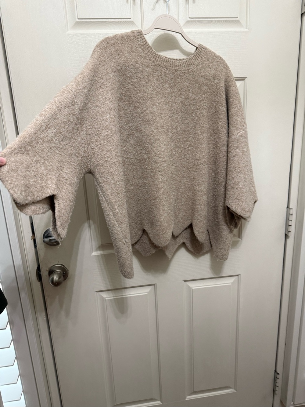 entro Women's Scallop-Hem Crew Sweater in Beige